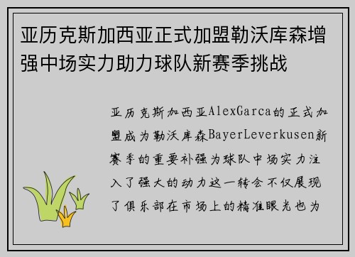 亚历克斯加西亚正式加盟勒沃库森增强中场实力助力球队新赛季挑战 亚历克斯加西亚正式加盟勒沃库森增强中场实力助力球队新赛季挑战